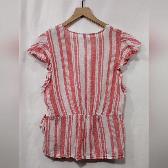 Old Navy Linen Blend Striped Top Women's L Red White Boho Retro 90s Y2K - Picture 5 of 8